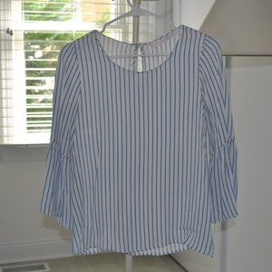Zara Blue and White Striped Long Sleeve Blouse